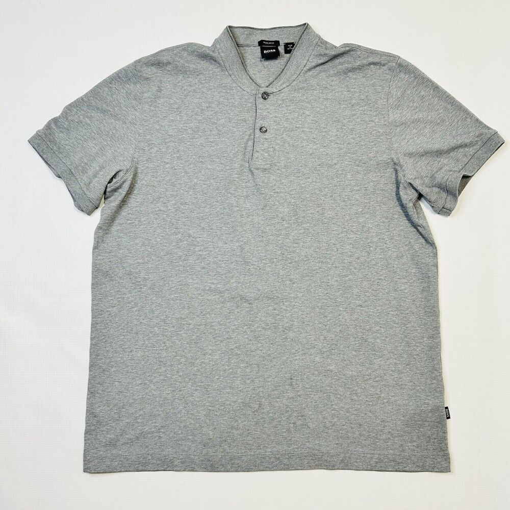 Hugo Boss Men's 2XL Gray Solid Prat Henley Regular Fit Stretch Polo Button Shirt